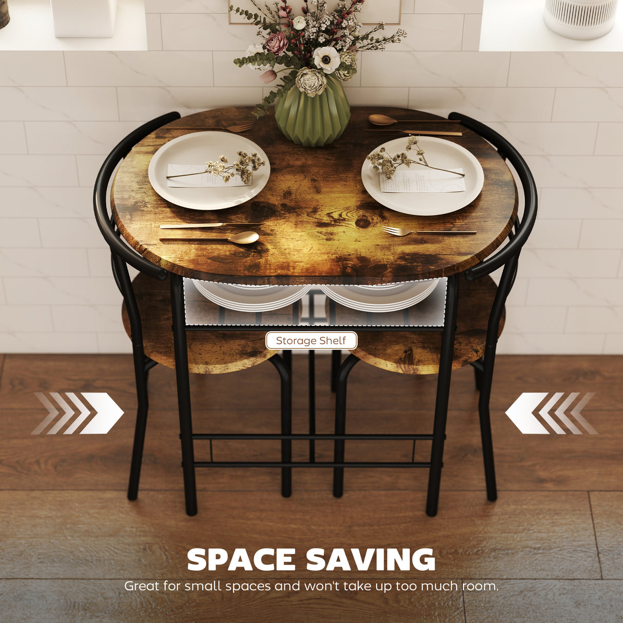 Wooden Dining Table 80cm Wide Rectangular With 2 Chairs - Velmora