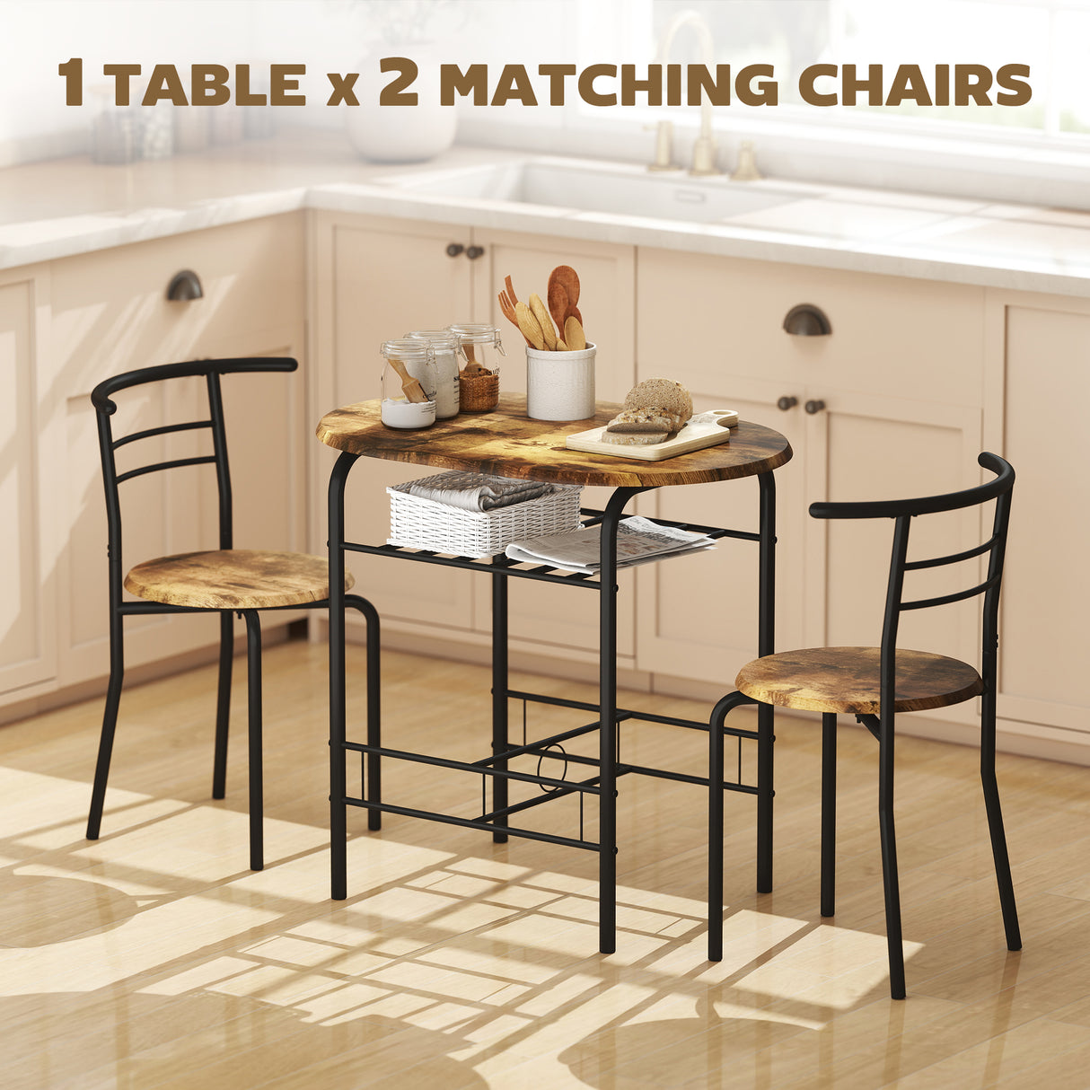 Wooden Dining Table 80cm Wide Rectangular With 2 Chairs - Velmora