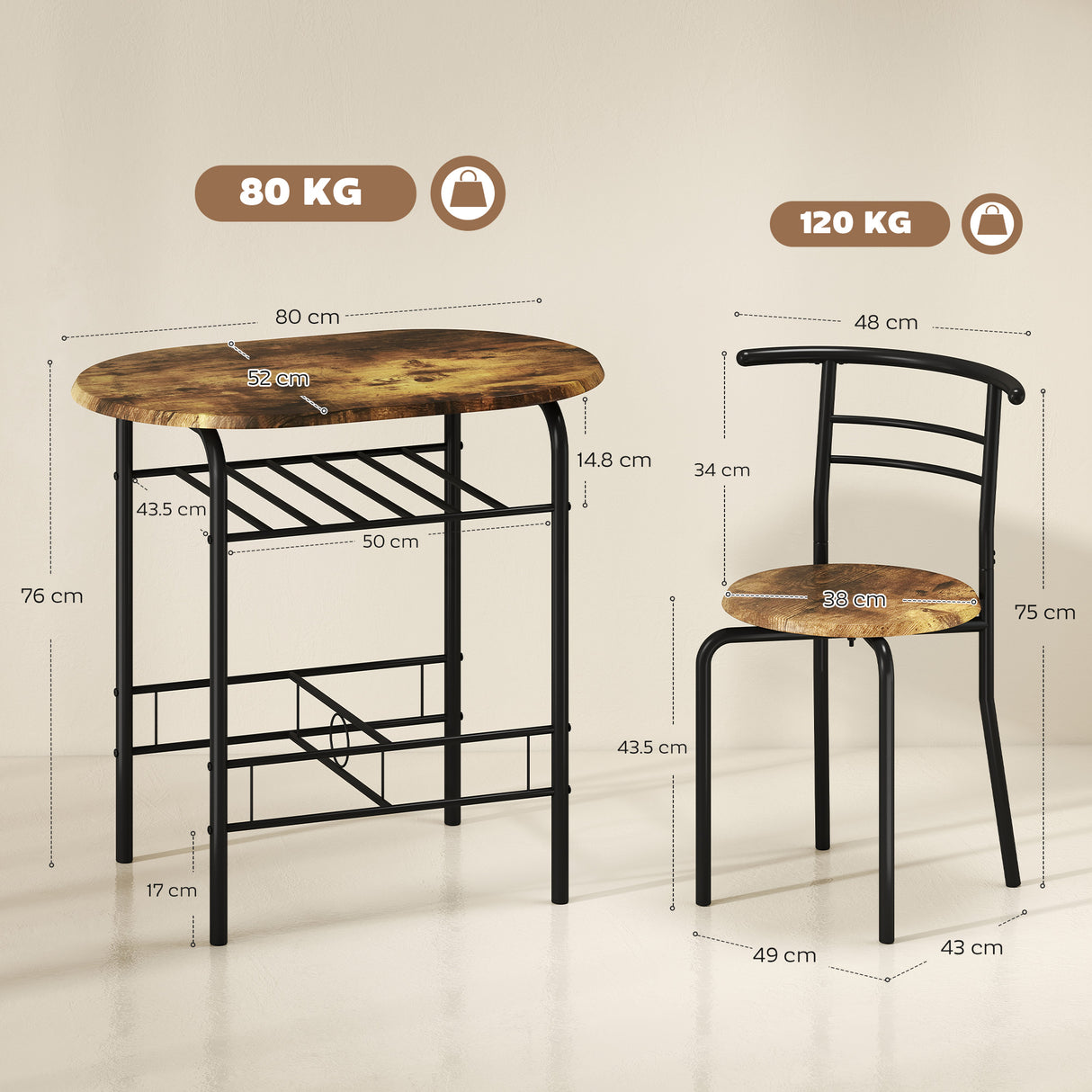 Wooden Dining Table 80cm Wide Rectangular With 2 Chairs - Velmora