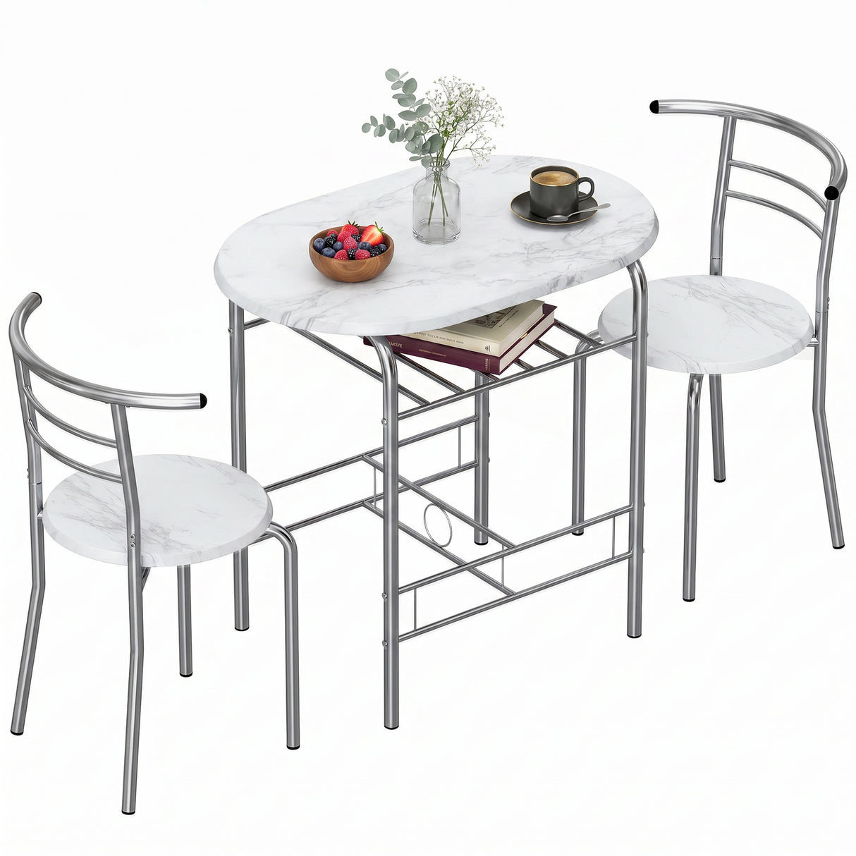 Wooden Dining Table 80cm Wide Rectangular With 2 Chairs - Velmora