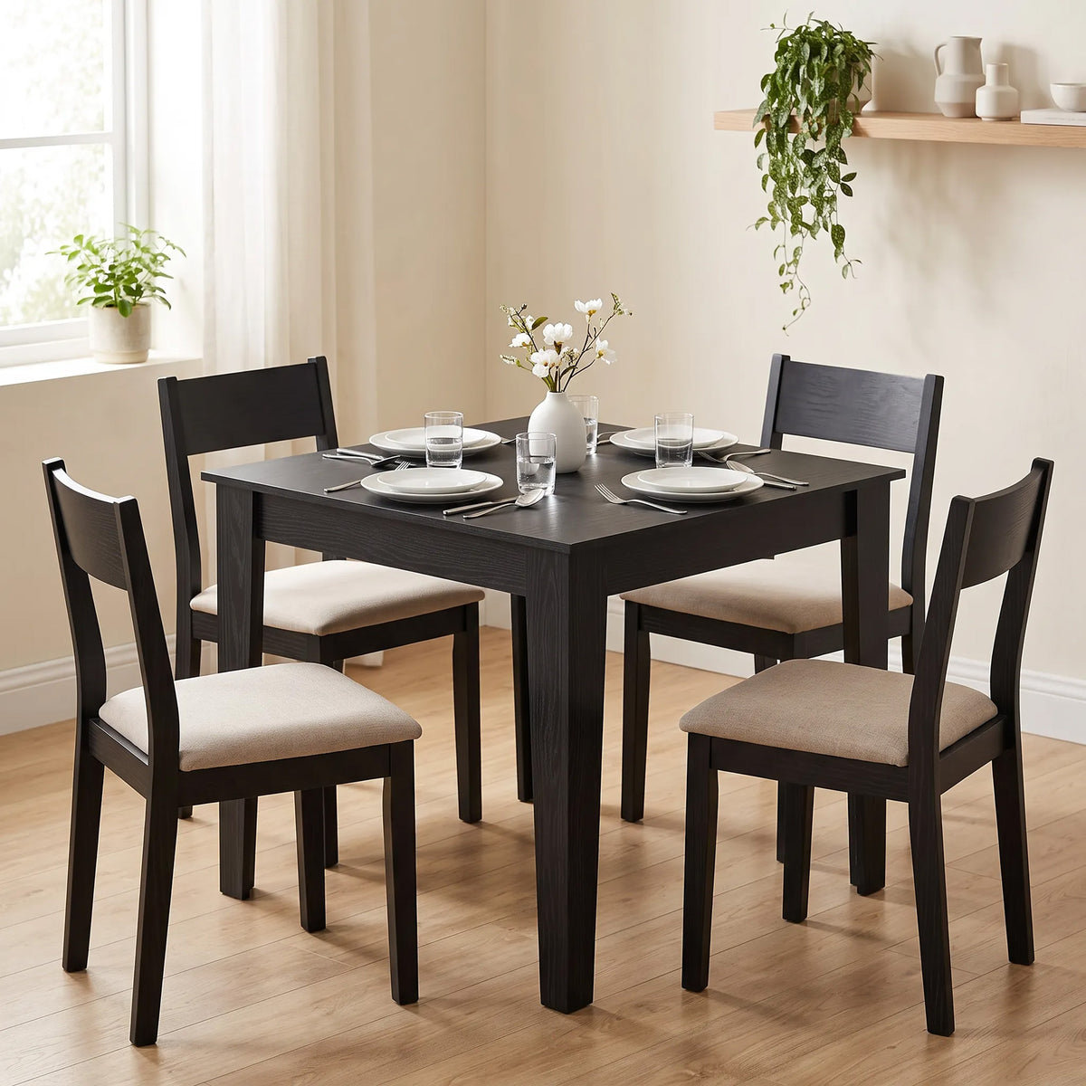 Wooden Dining Table 80cm Wide Square for 4 People - Velmora