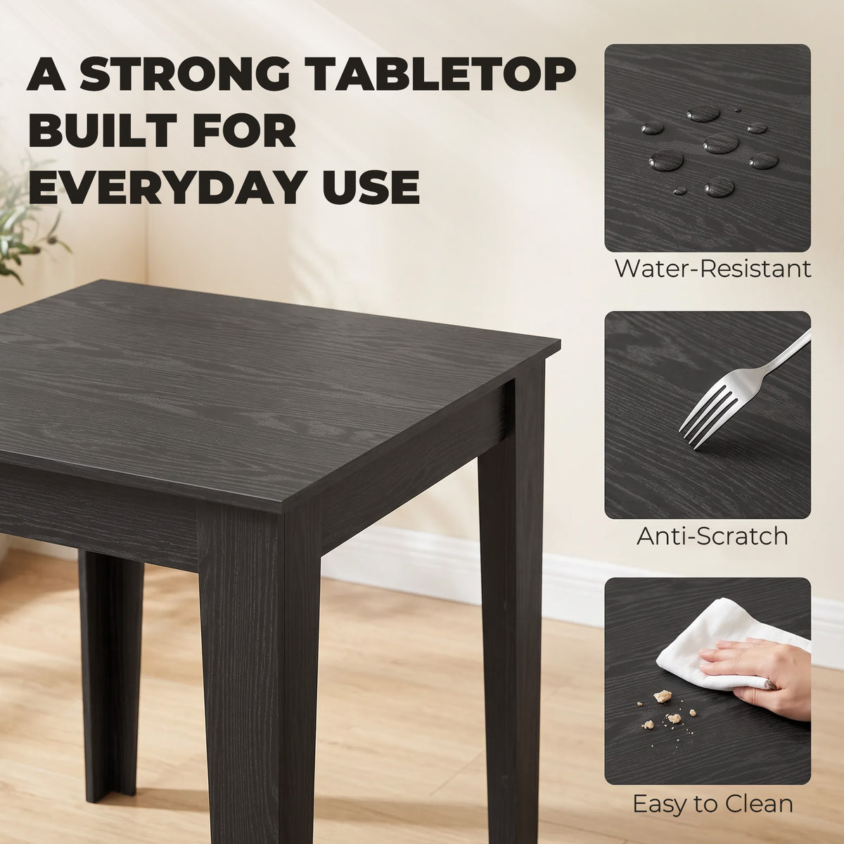 Wooden Dining Table 80cm Wide Square for 4 People - Velmora
