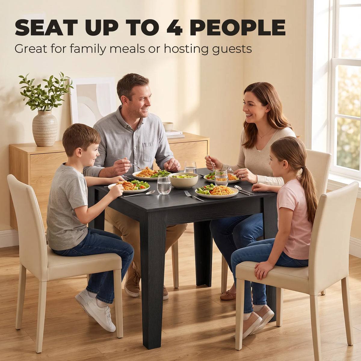 Wooden Dining Table 80cm Wide Square for 4 People - Velmora