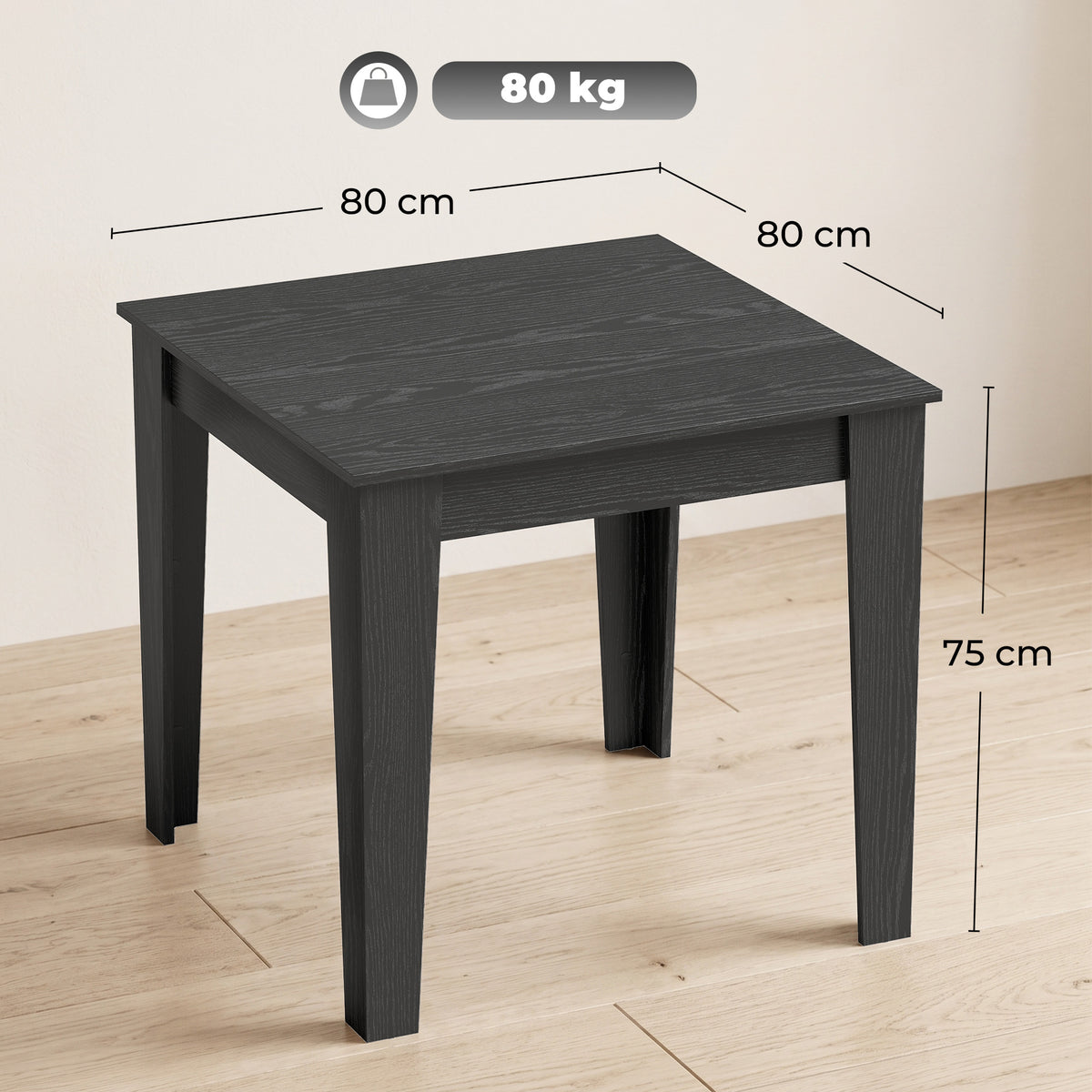 Wooden Dining Table 80cm Wide Square for 4 People - Velmora