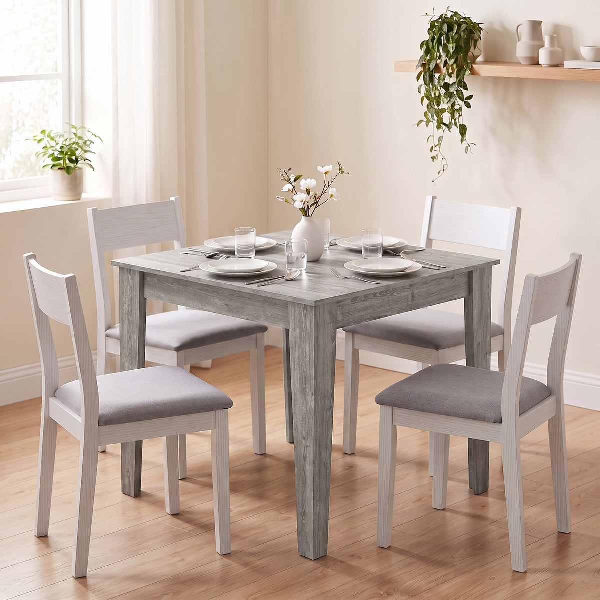 Wooden Dining Table 80cm Wide Square for 4 People - Velmora