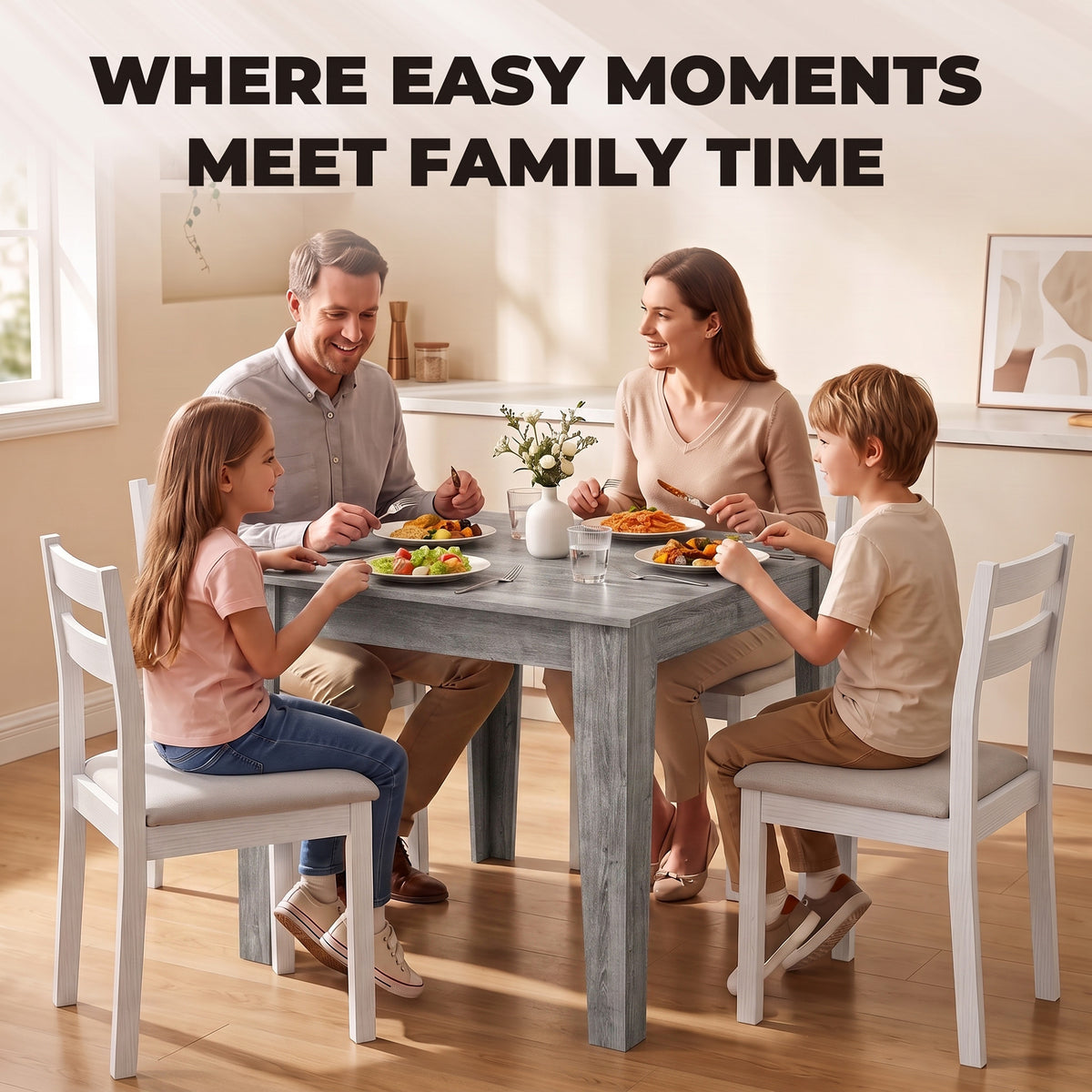 Wooden Dining Table 80cm Wide Square for 4 People - Velmora