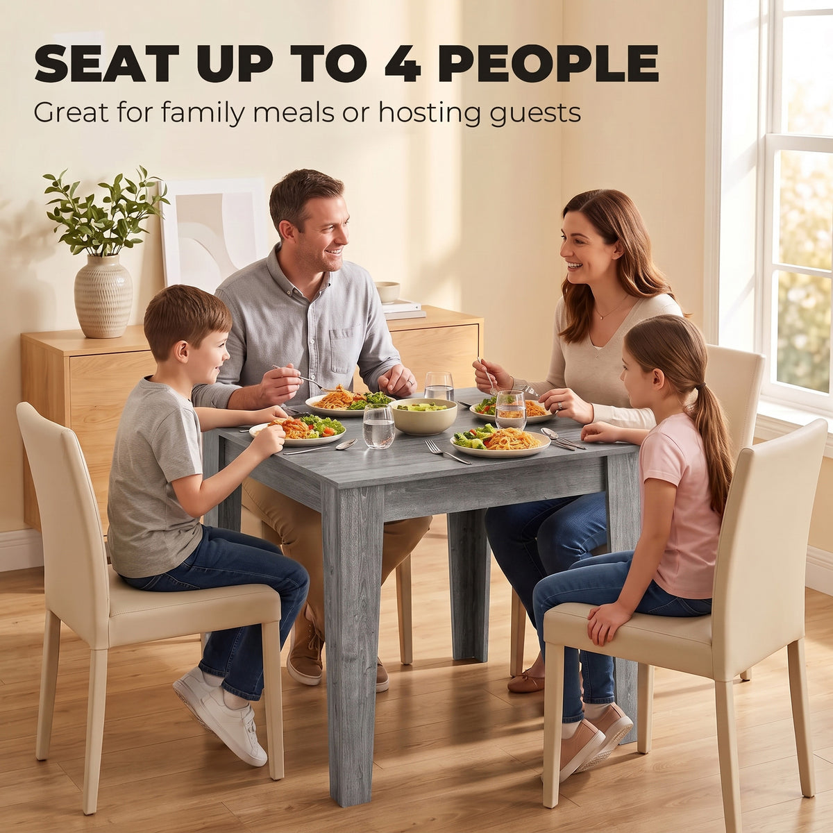 Wooden Dining Table 80cm Wide Square for 4 People - Velmora
