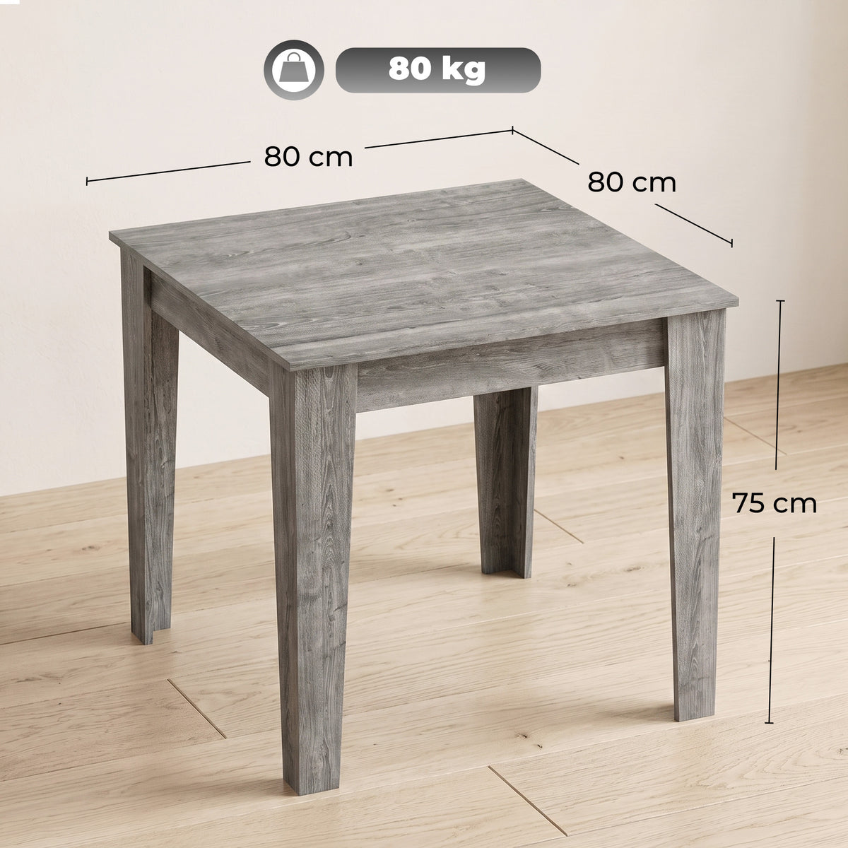 Wooden Dining Table 80cm Wide Square for 4 People - Velmora