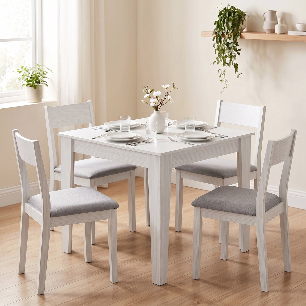 Wooden Dining Table 80cm Wide Square for 4 People - Velmora
