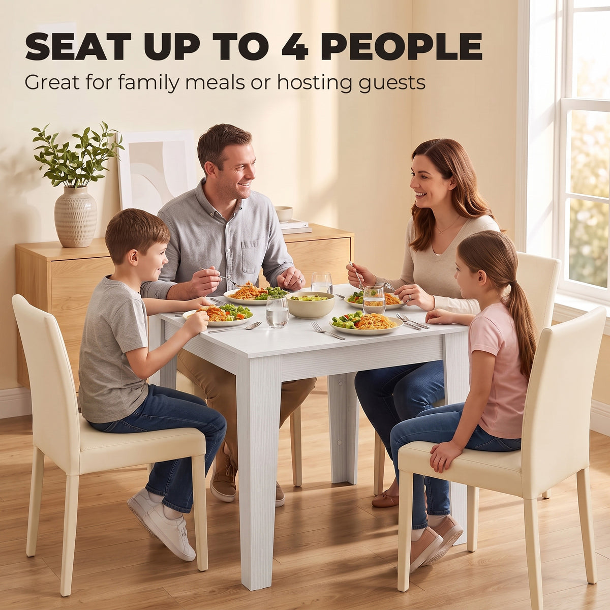 Wooden Dining Table 80cm Wide Square for 4 People - Velmora