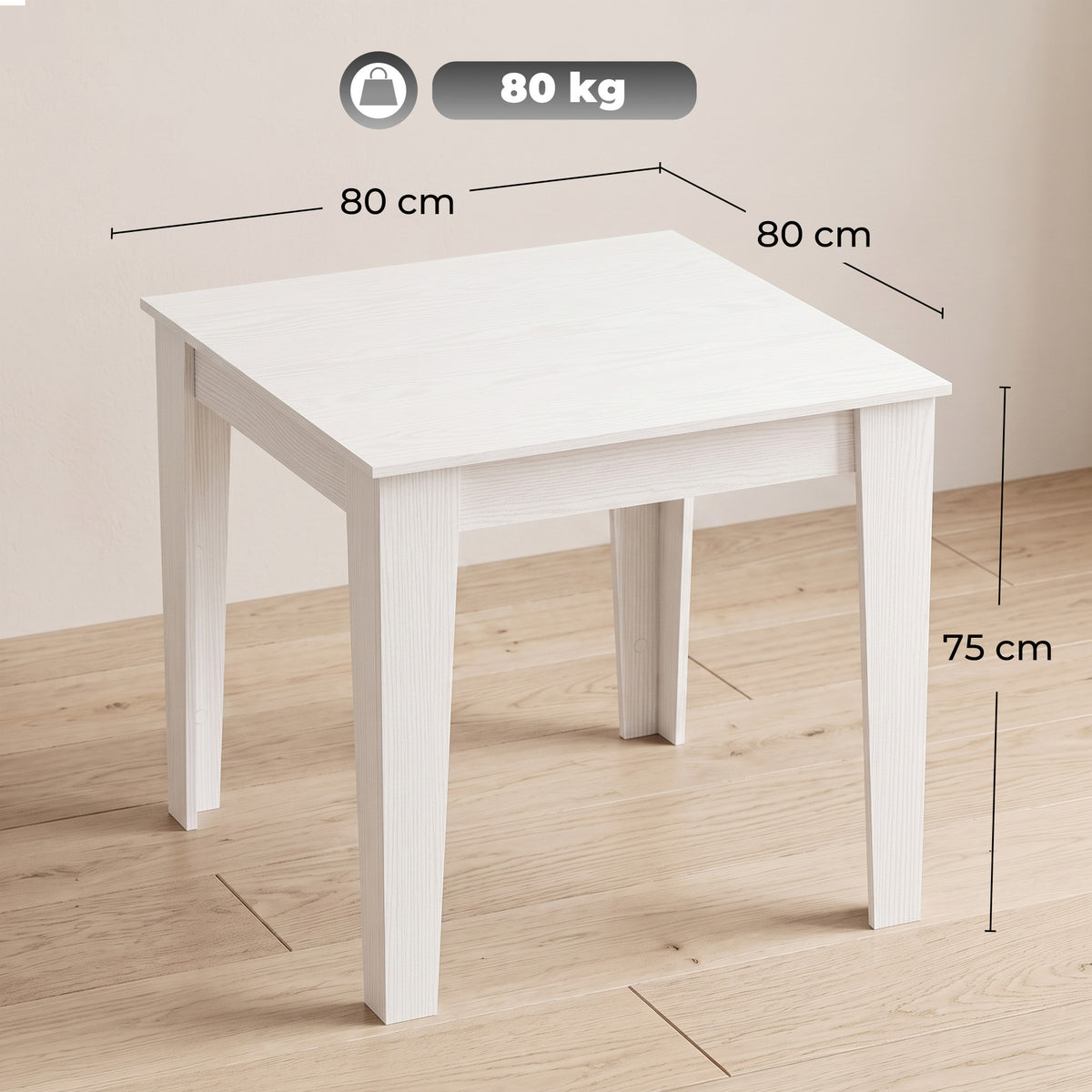 Wooden Dining Table 80cm Wide Square for 4 People - Velmora