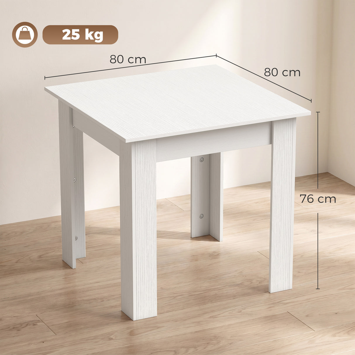 Wooden Dining Table 80cm Wide Square - Velmora