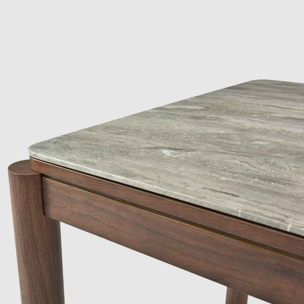 Wooden Dining Table 80cm Wide Square With Marble Effect Glass Top for 4 People - Willow