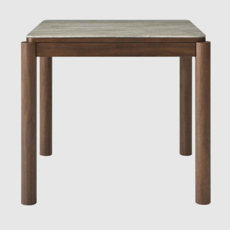 Wooden Dining Table 80cm Wide Square With Marble Effect Glass Top for 4 People - Willow
