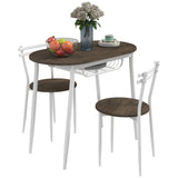 Wooden Dining Table 90cm Wide Rectangular With 2 Chairs And White Steel Frame - Velmora