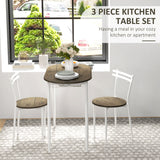 Wooden Dining Table 90cm Wide Rectangular With 2 Chairs And White Steel Frame - Velmora