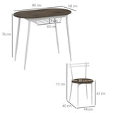 Wooden Dining Table 90cm Wide Rectangular With 2 Chairs And White Steel Frame - Velmora