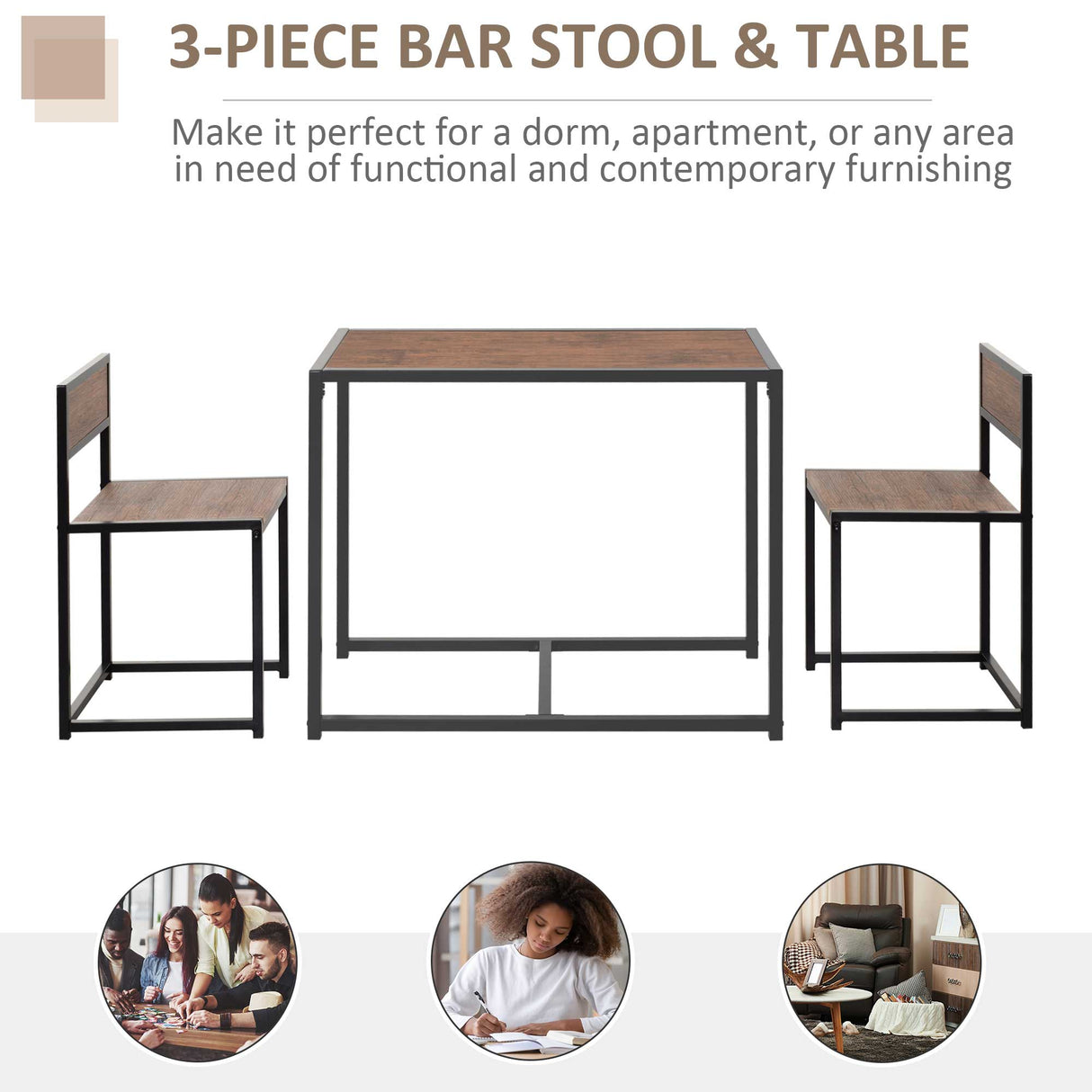 Wooden Dining Table 90cm Wide Rectangular With 2 Chairs - Velmora