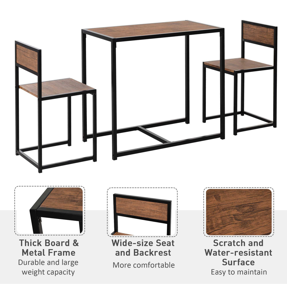 Wooden Dining Table 90cm Wide Rectangular With 2 Chairs - Velmora