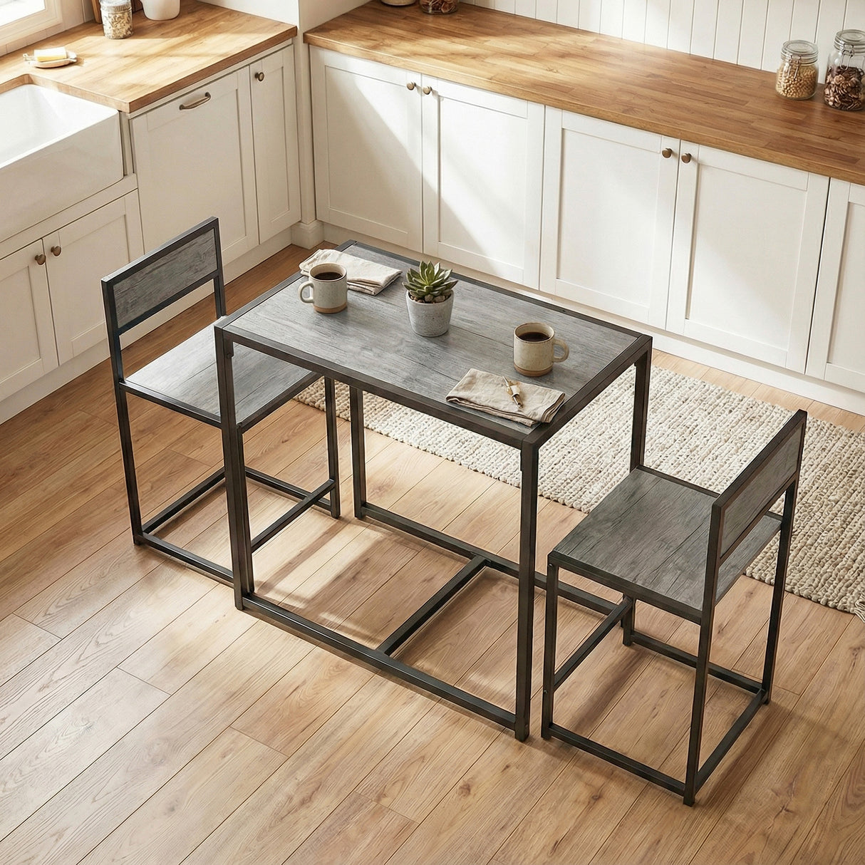 Wooden Dining Table 90cm Wide Rectangular With 2 Chairs - Velmora