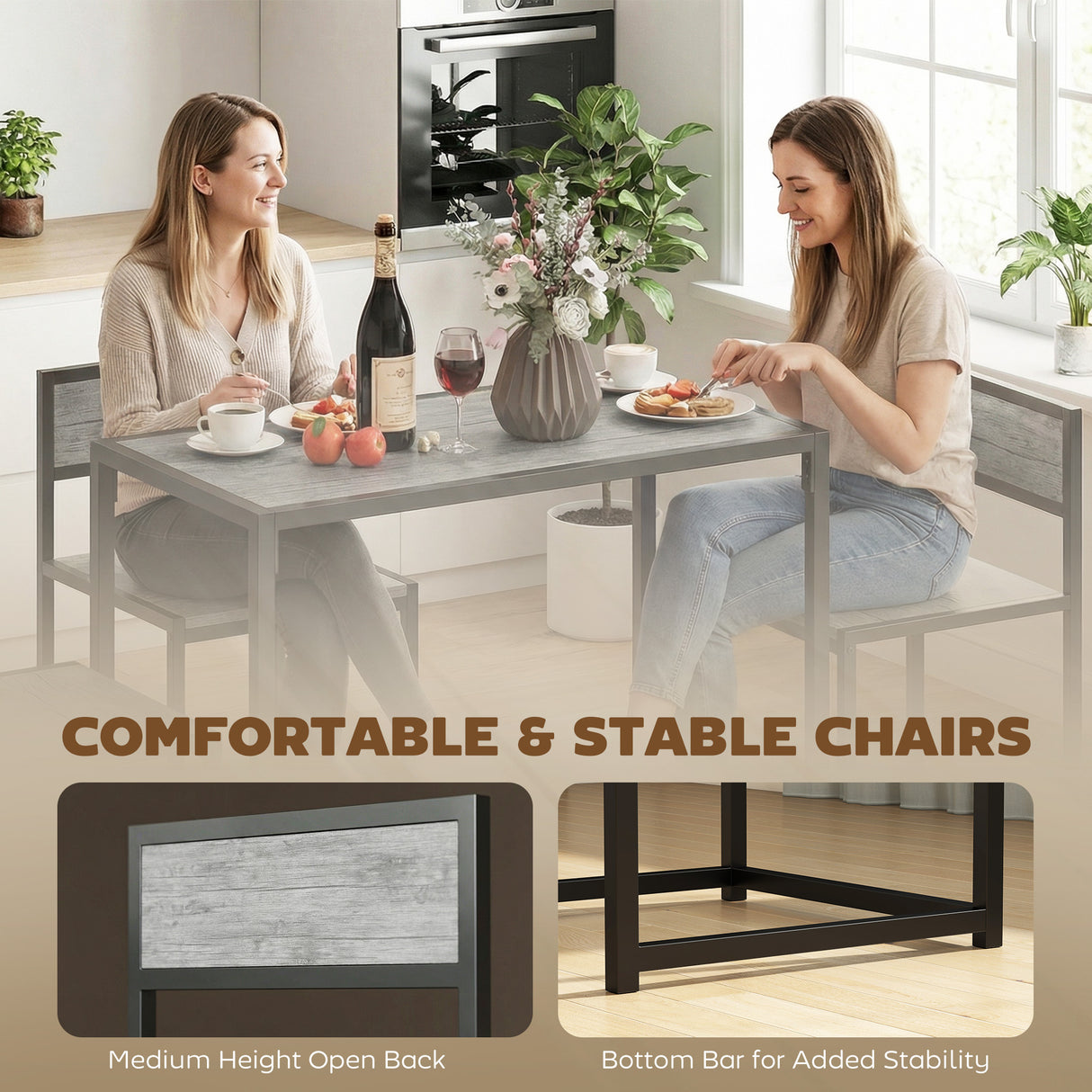 Wooden Dining Table 90cm Wide Rectangular With 2 Chairs - Velmora