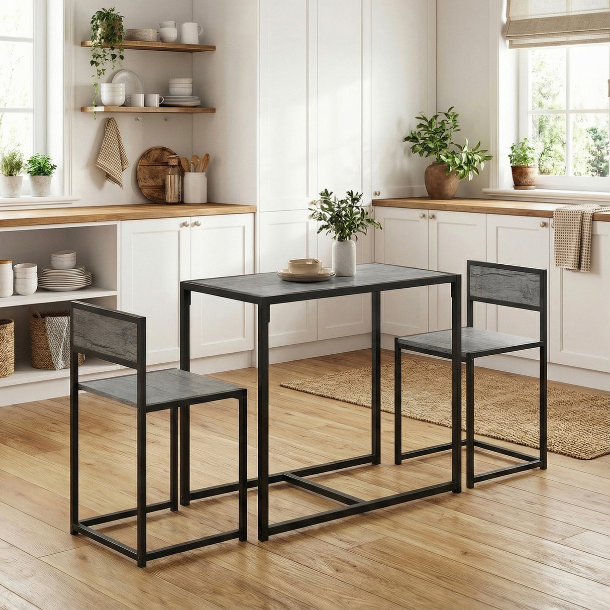Wooden Dining Table 90cm Wide Rectangular With 2 Chairs - Velmora