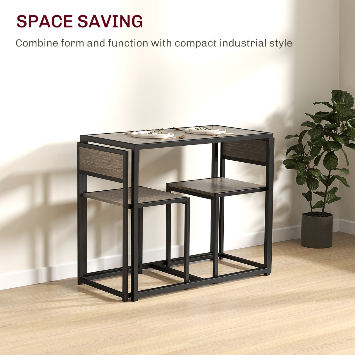 Wooden Dining Table 90cm Wide Rectangular With 2 Chairs - Velmora