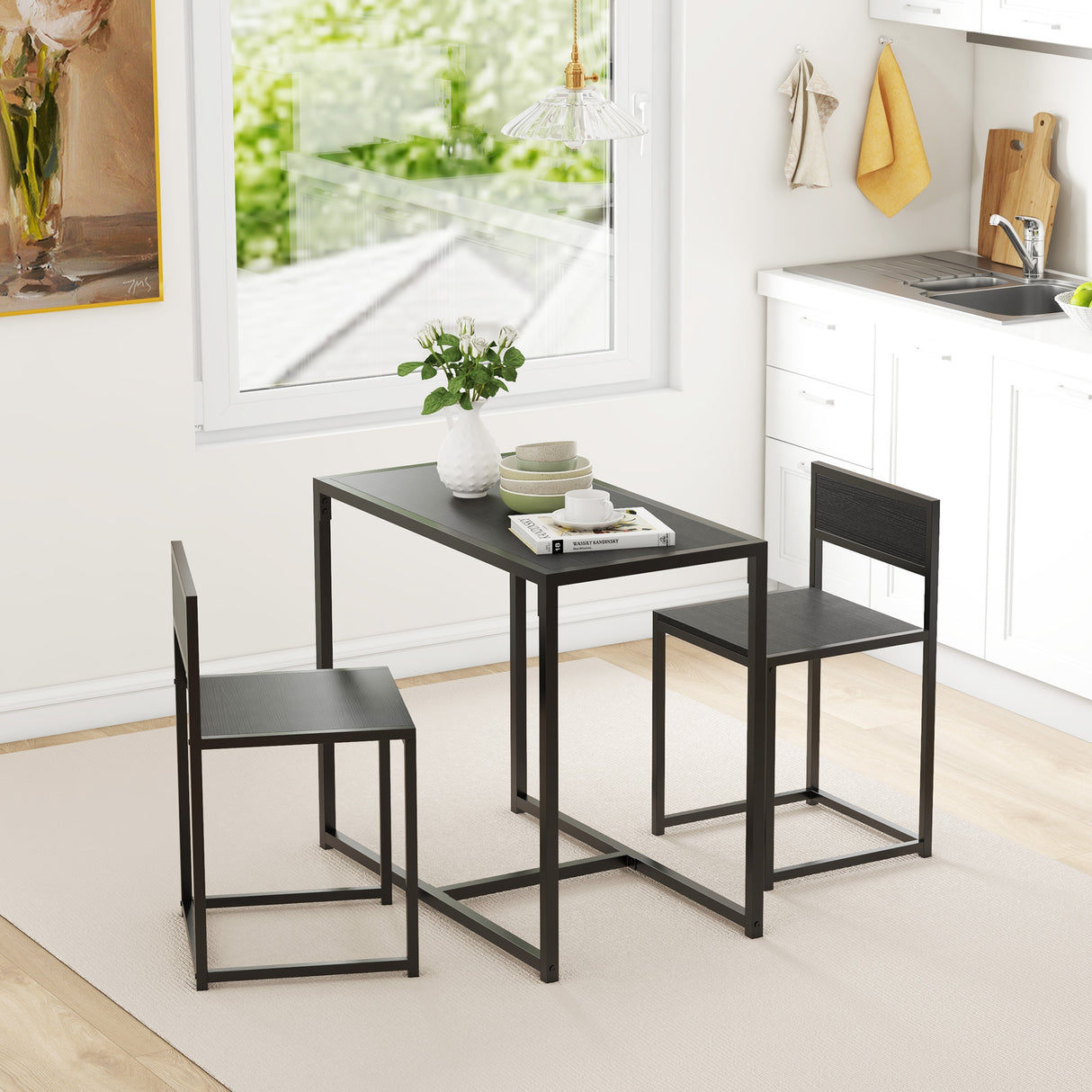 Wooden Dining Table 90cm Wide Rectangular With 2 Chairs - Velmora