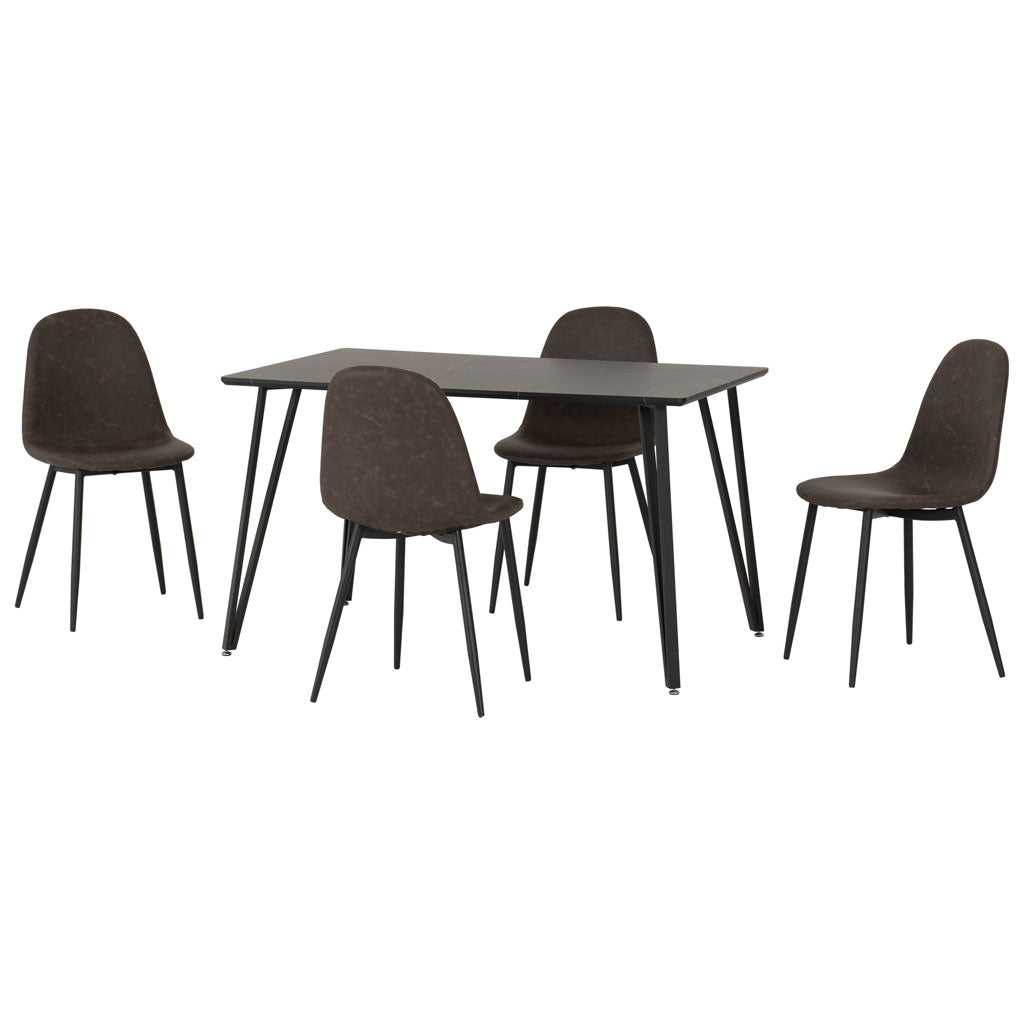 Wooden Dining Table Black With 4 Athens Dining Chairs - Marlow