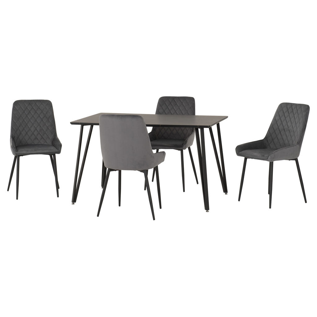 Wooden Dining Table Black With 4 Avery Dining Chairs - Marlow
