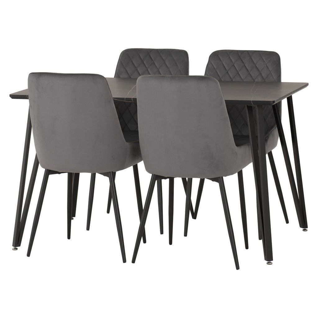 Wooden Dining Table Black With 4 Avery Dining Chairs - Marlow