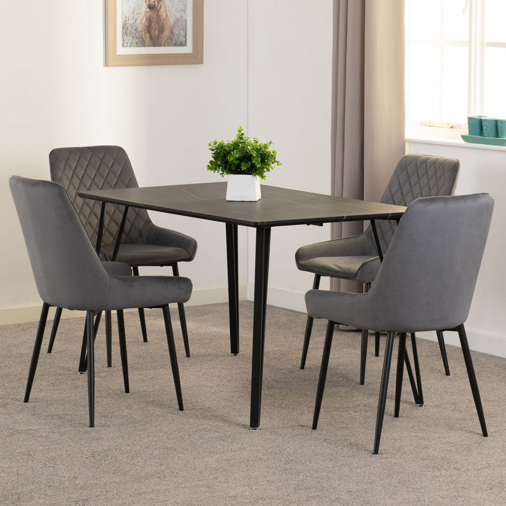 Wooden Dining Table Black With 4 Avery Dining Chairs - Marlow