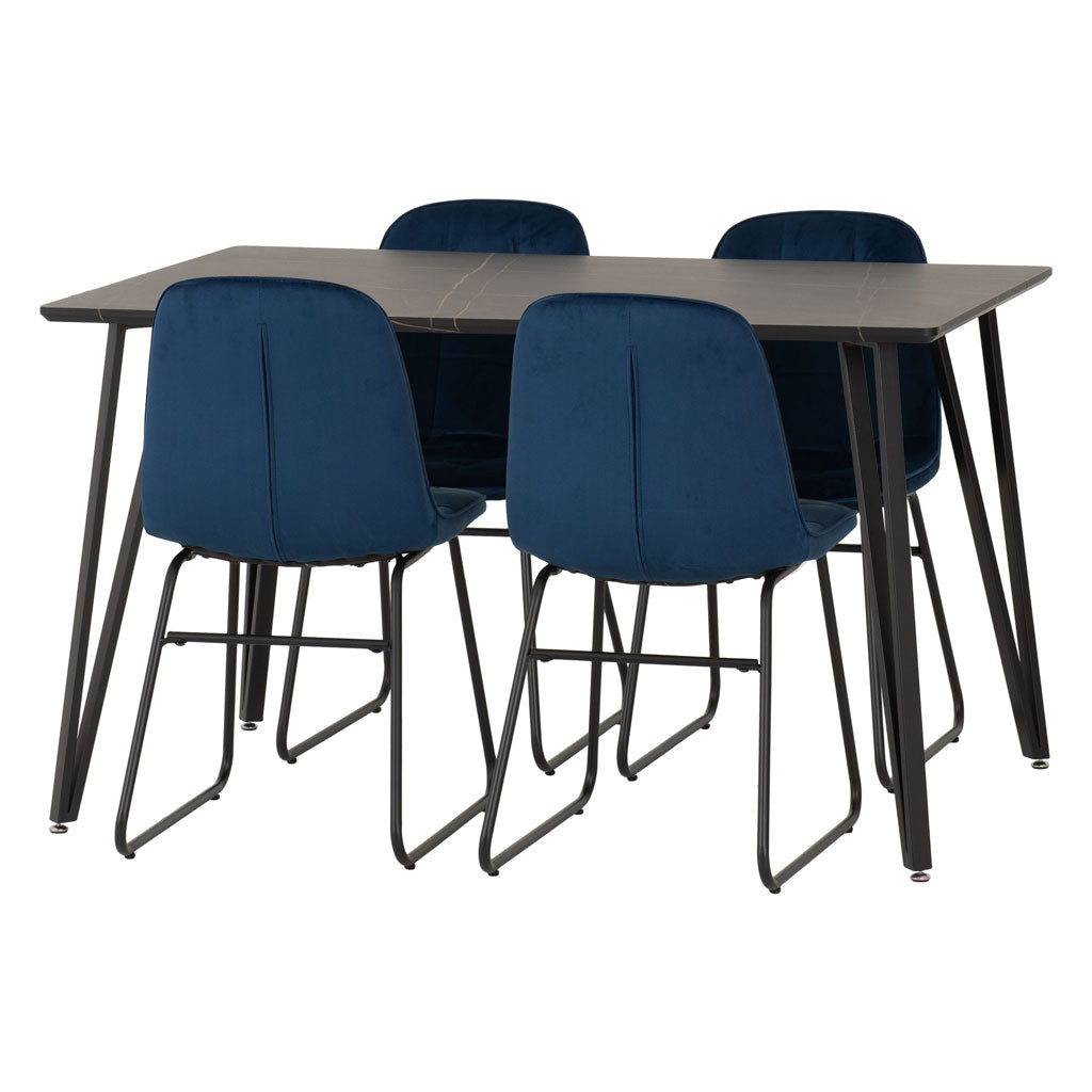 Wooden Dining Table Black With 4 Lukas Dining Chairs - Marlow