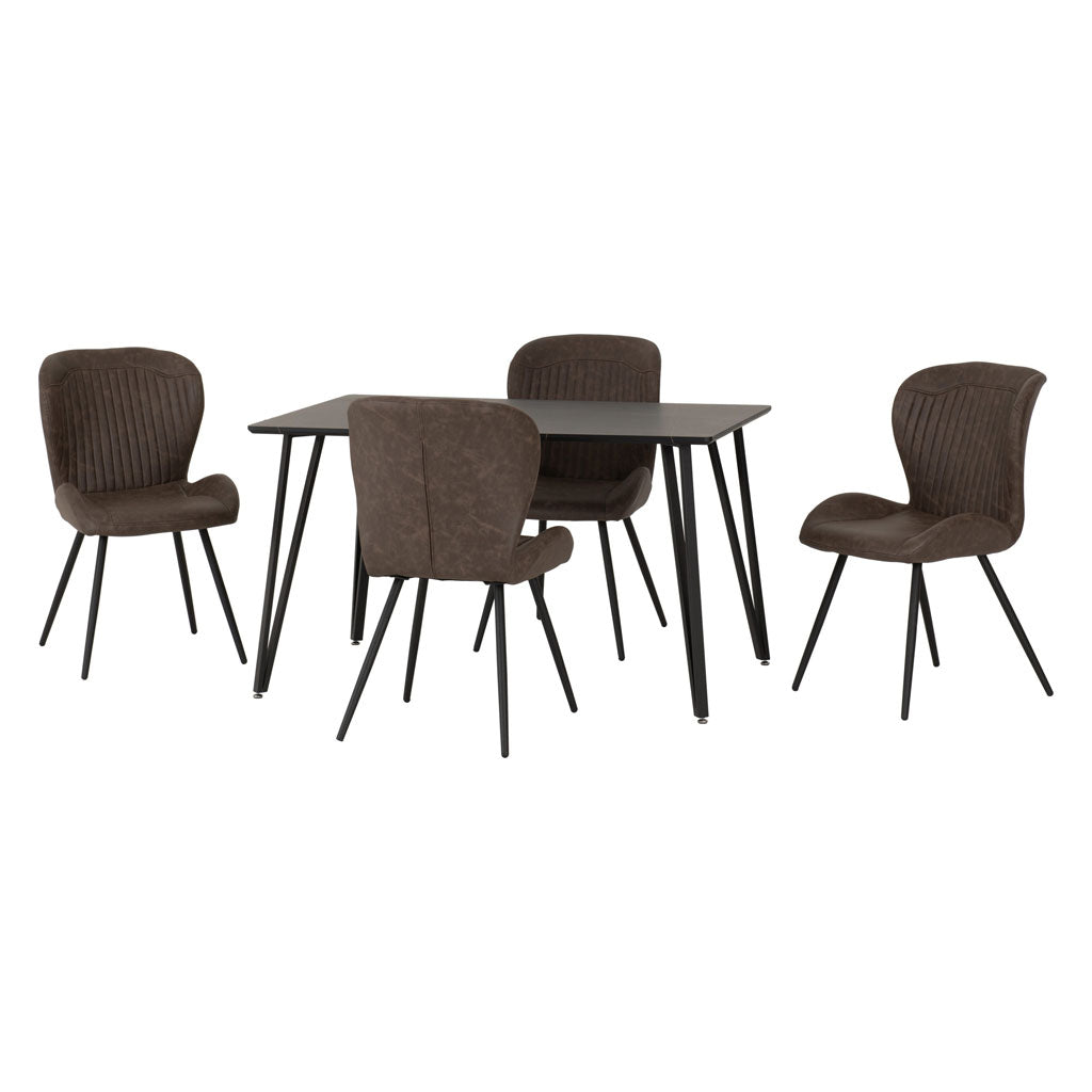 Wooden Dining Table Black With 4 Quebec Dining Chairs - Marlow