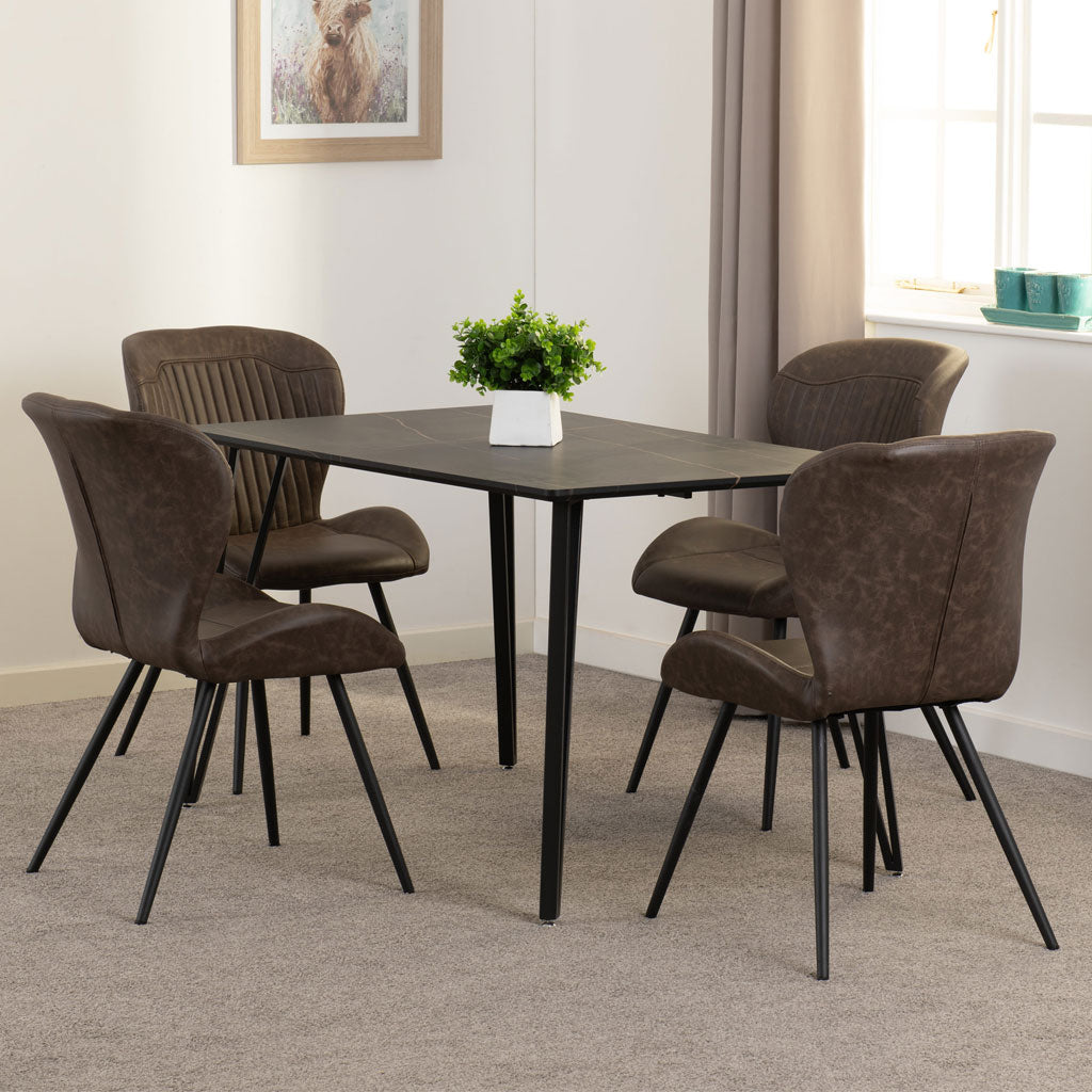 Wooden Dining Table Black With 4 Quebec Dining Chairs - Marlow