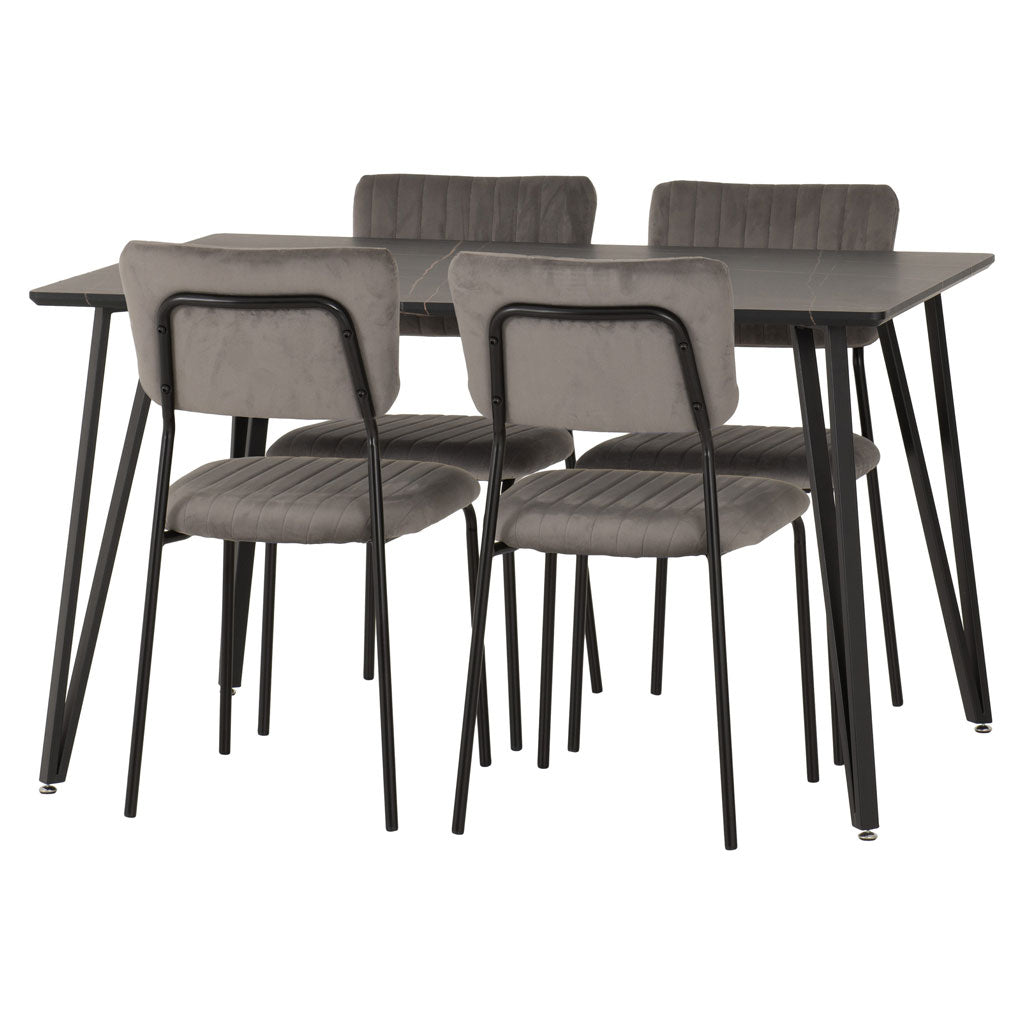Wooden Dining Table Black With 4 Sheldon Dining Chairs - Marlow