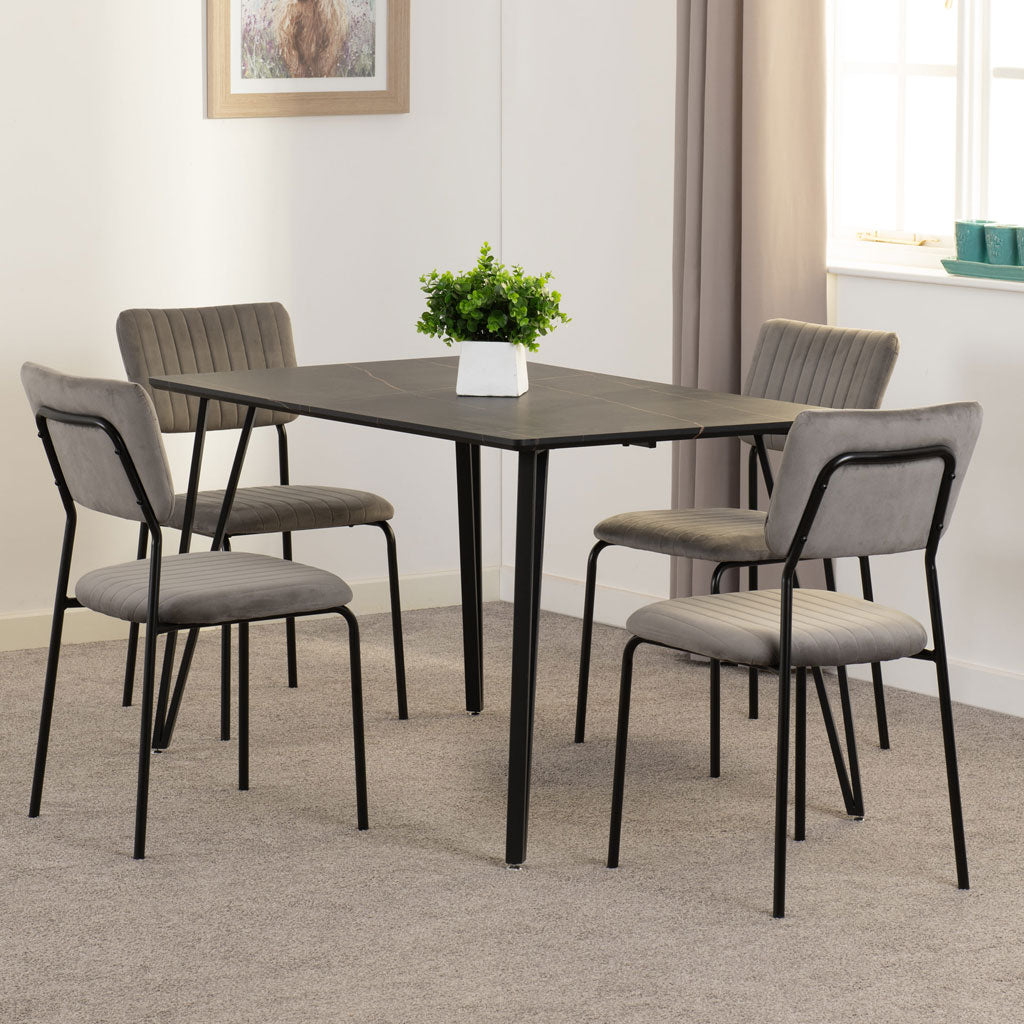 Wooden Dining Table Black With 4 Sheldon Dining Chairs - Marlow