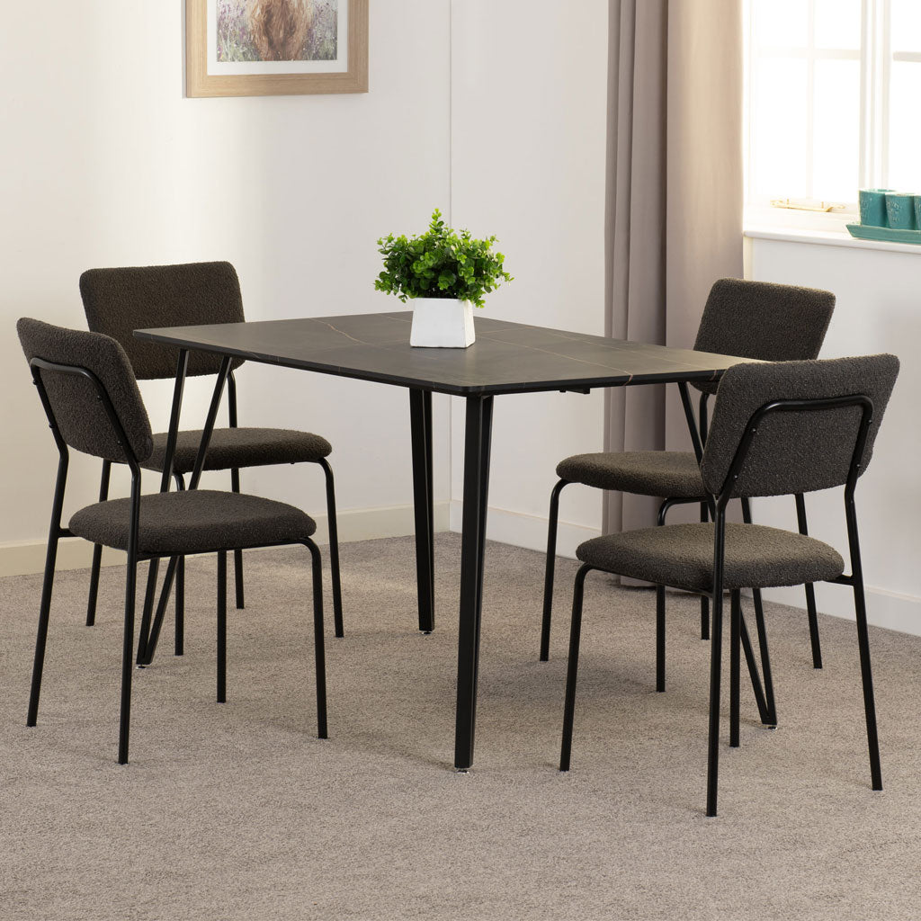 Wooden Dining Table Black With 4 Sheldon Dining Chairs - Marlow