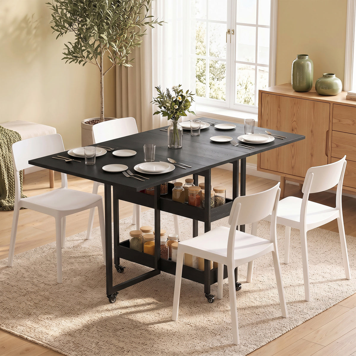 Wooden Dining Table Drop Leaf 133.4cm Wide for 4 People - Velmora