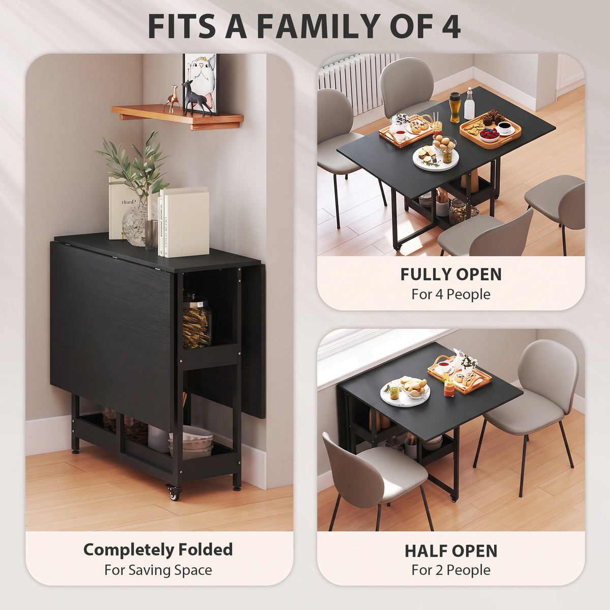 Wooden Dining Table Drop Leaf 133.4cm Wide for 4 People - Velmora