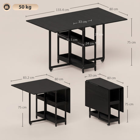 Wooden Dining Table Drop Leaf 133.4cm Wide for 4 People - Velmora