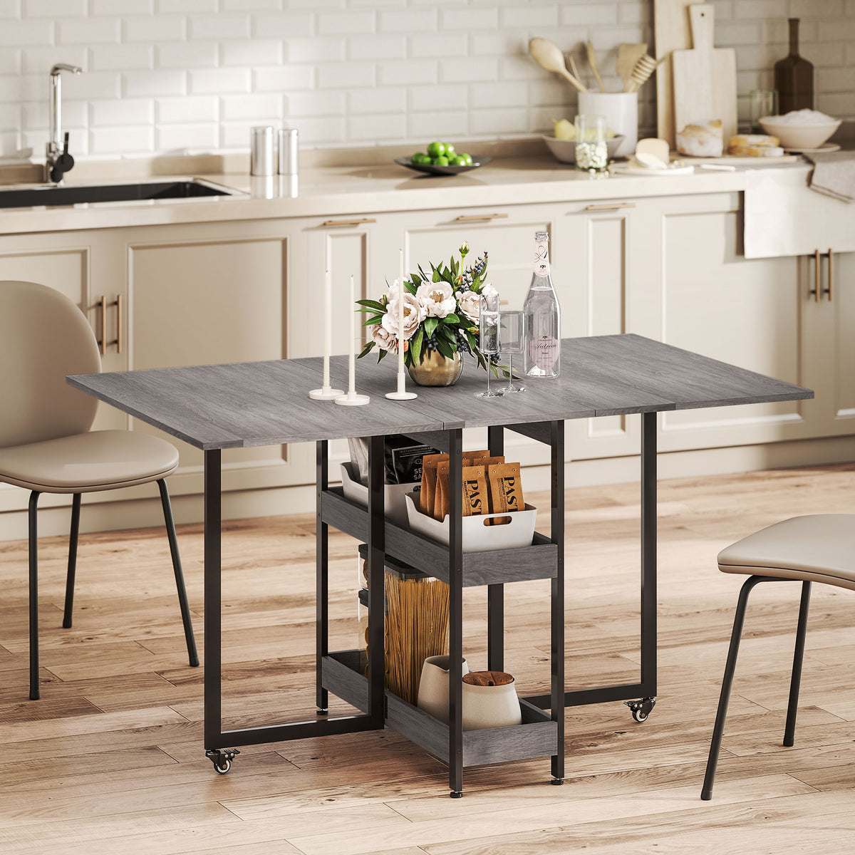 Wooden Dining Table Drop Leaf 133.4cm Wide for 4 People - Velmora