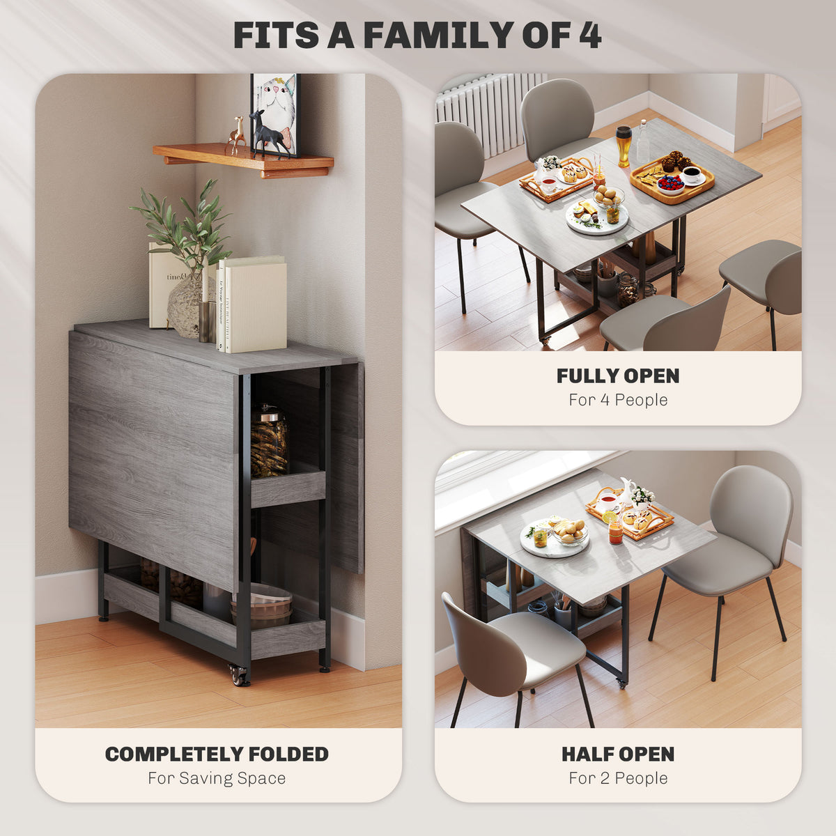 Wooden Dining Table Drop Leaf 133.4cm Wide for 4 People - Velmora