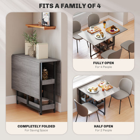 Wooden Dining Table Drop Leaf 133.4cm Wide for 4 People - Velmora