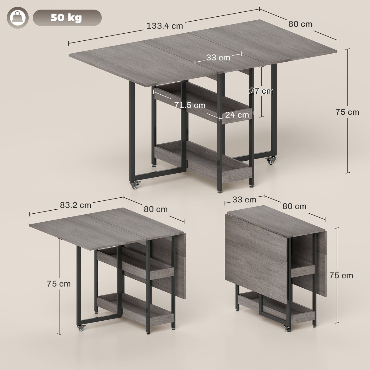 Wooden Dining Table Drop Leaf 133.4cm Wide for 4 People - Velmora