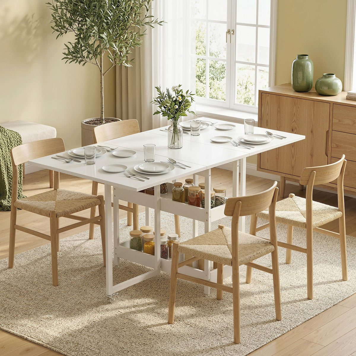Wooden Dining Table Drop Leaf 133.4cm Wide for 4 People - Velmora