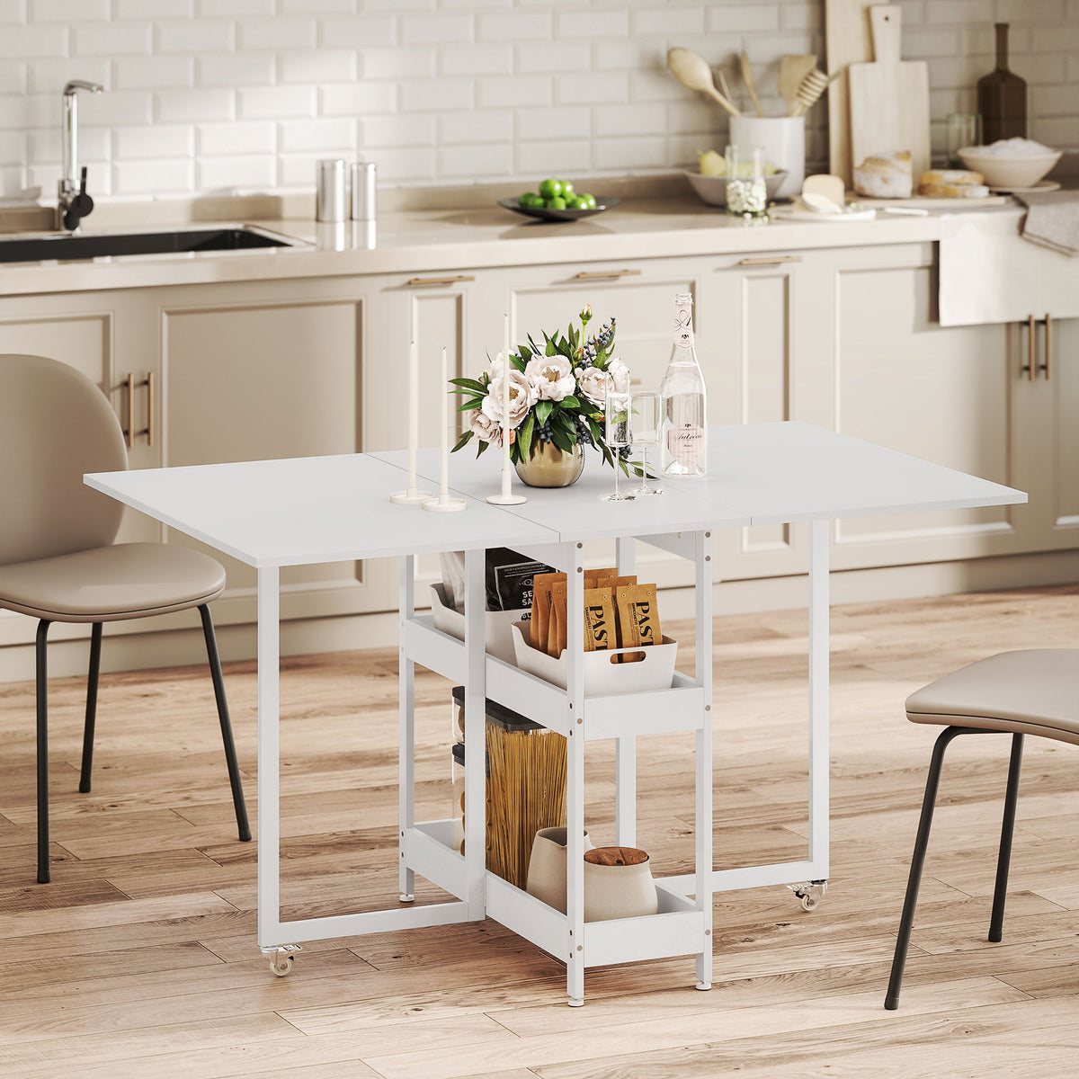 Wooden Dining Table Drop Leaf 133.4cm Wide for 4 People - Velmora