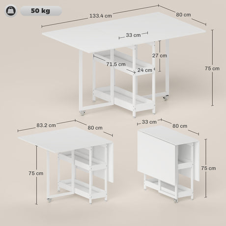 Wooden Dining Table Drop Leaf 133.4cm Wide for 4 People - Velmora