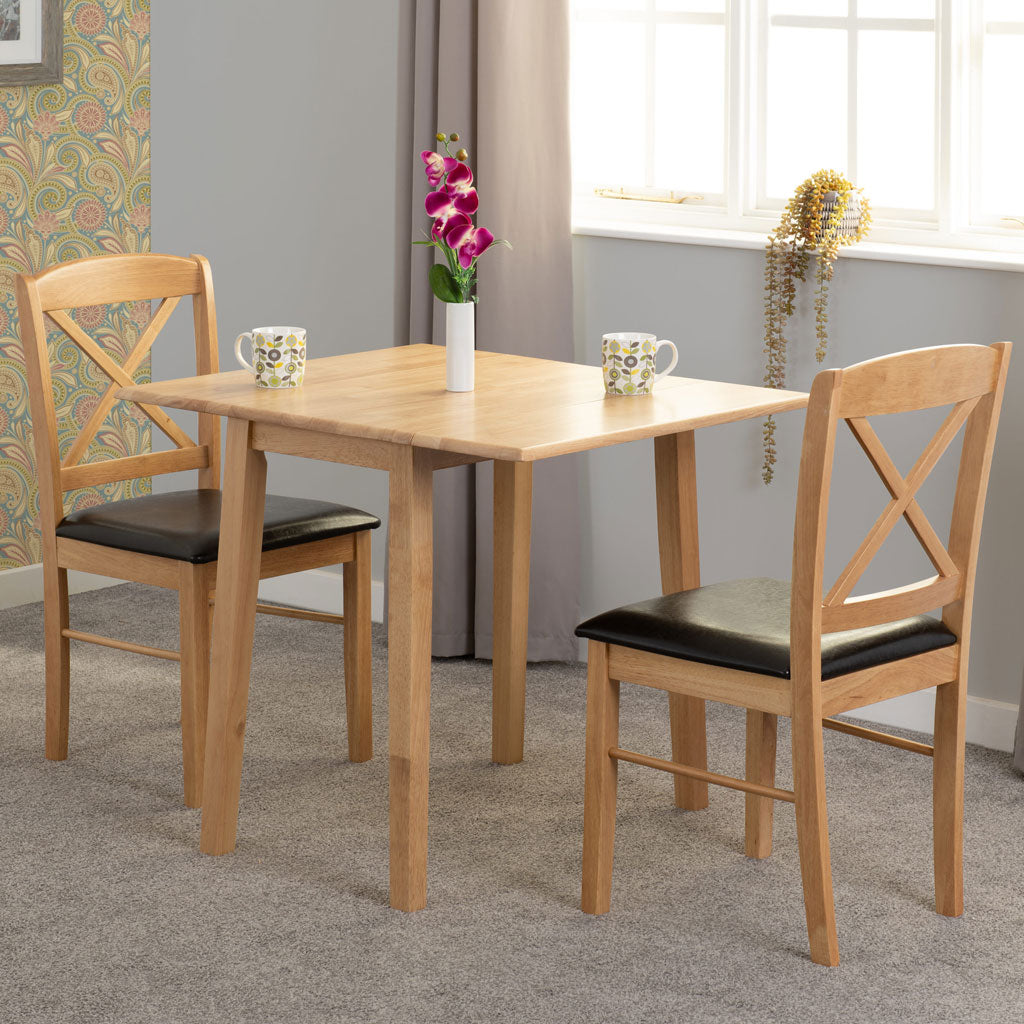 Wooden Dining Table Drop Leaf With 2 Dining Chairs - Mason