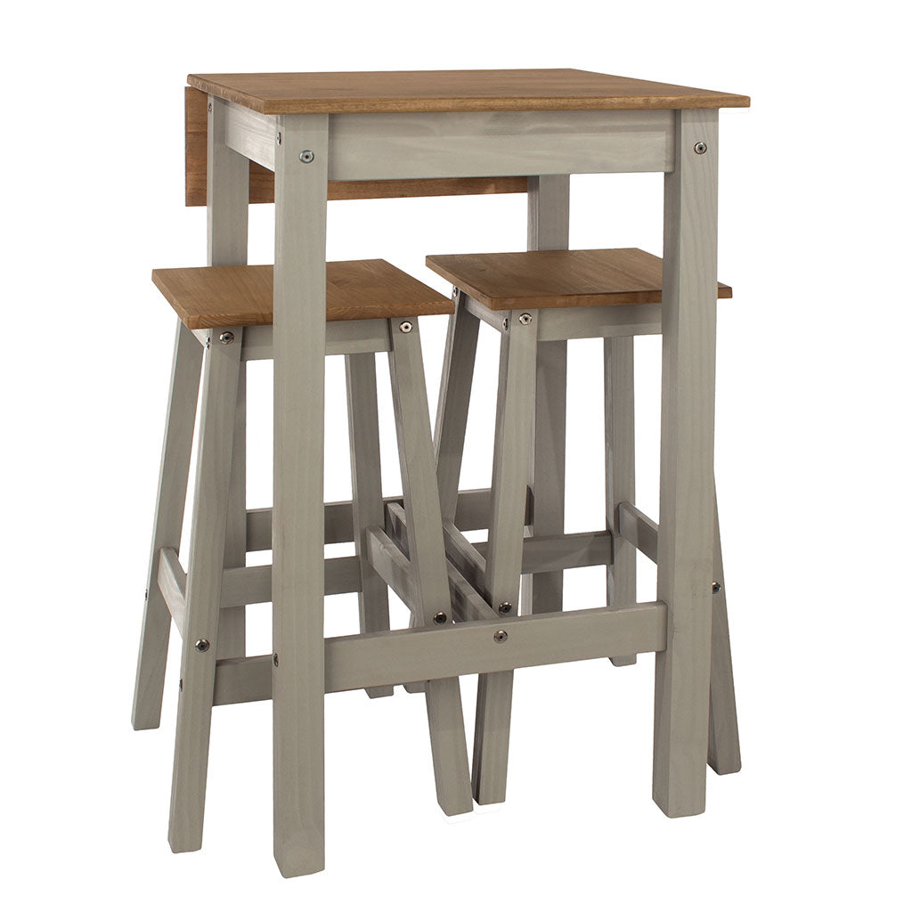 Wooden Dining Table Drop Leaf With 2 Dining High Stools - Corona